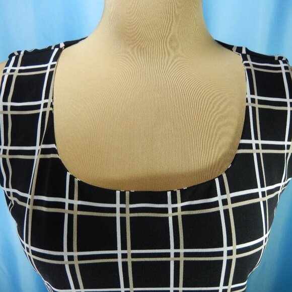 Calvin Klein Taupe & White on Black Scoop Neck Sleeveless Career Top Size Lg EUC - Picture 7 of 12